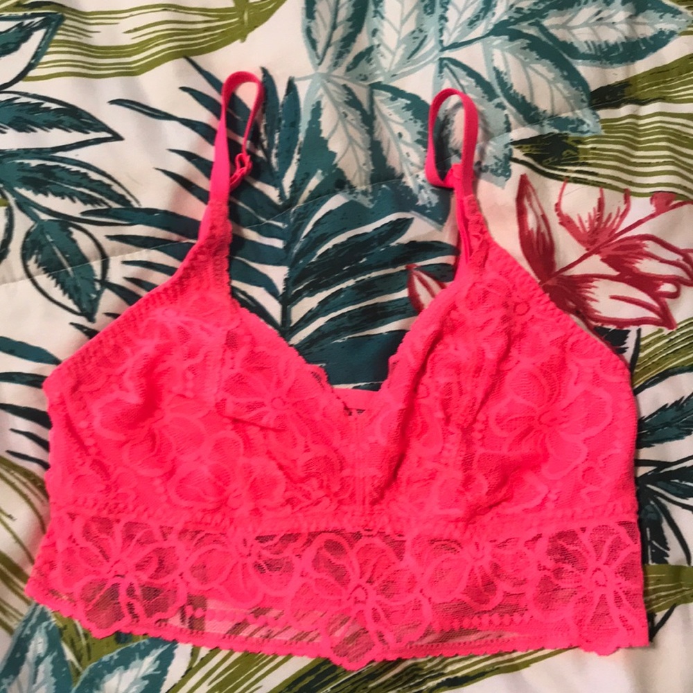 PINK Floral Lace Bralette, Hot Pink! Elegant soft inside lining.